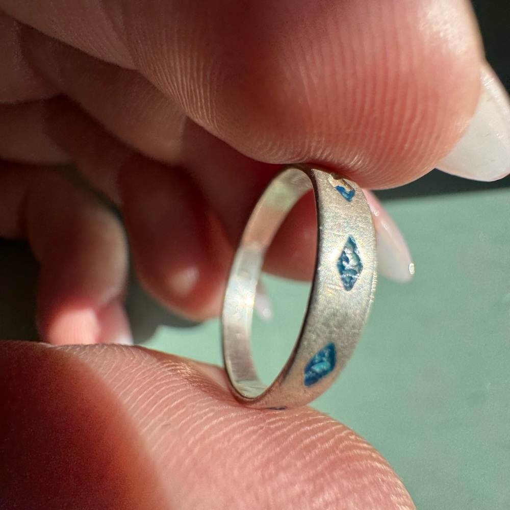 MEXICO Sterling Silver Turquoise Inlay Ring Size 6.5 1.3g - Picture 2 of 12